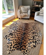 Leopard Cowhide Rug Size: 7X 6 ft Jaguar on Gold Background Brazil Cowhi... - €212,61 EUR