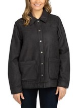 Boston Traders Womens Trucker Jacket Black Faux Suede Pockets Heavyweight - $44.99