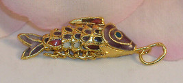 Vintage Cloisonne Enamel Articulated Fish Pendant Purple &amp; Gold Tone Koi lot #5 - £16.87 GBP