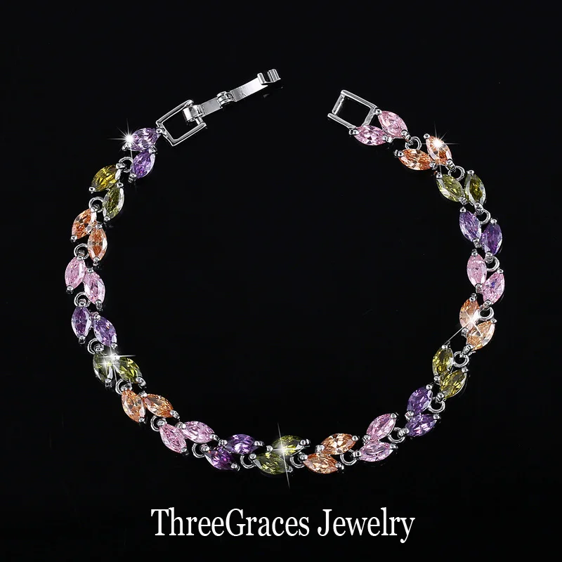 Famous TG Brand Jewelry Leaf Shaped Mixed Green Purple Pink Cubic Zirconia Stone - £18.08 GBP