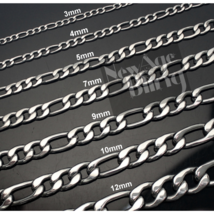 Stainless Steel Figaro Chain 7&quot;- 30&quot; Men Women Necklace 3/4/5/7/9/10/12mm - £4.46 GBP+