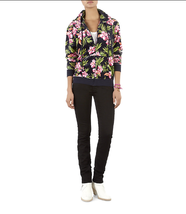 Juicy Couture retro Women&#39;s Hibiscus Tropical Print velour Hoody Small rare - £98.12 GBP