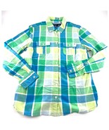 Tommy Hilfiger Shirt Womens Large Blue Green Button Up Long Sleeve Blous... - $9.50