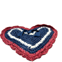 Vintage Handmade Hand Crafted Red White Blue Heart Table Centerpiece 17 ... - £15.45 GBP