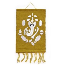 Yellow Lord Ganesha Wall Hanging Jute Silk Ganesh Tapestry for Home Deco... - £30.09 GBP
