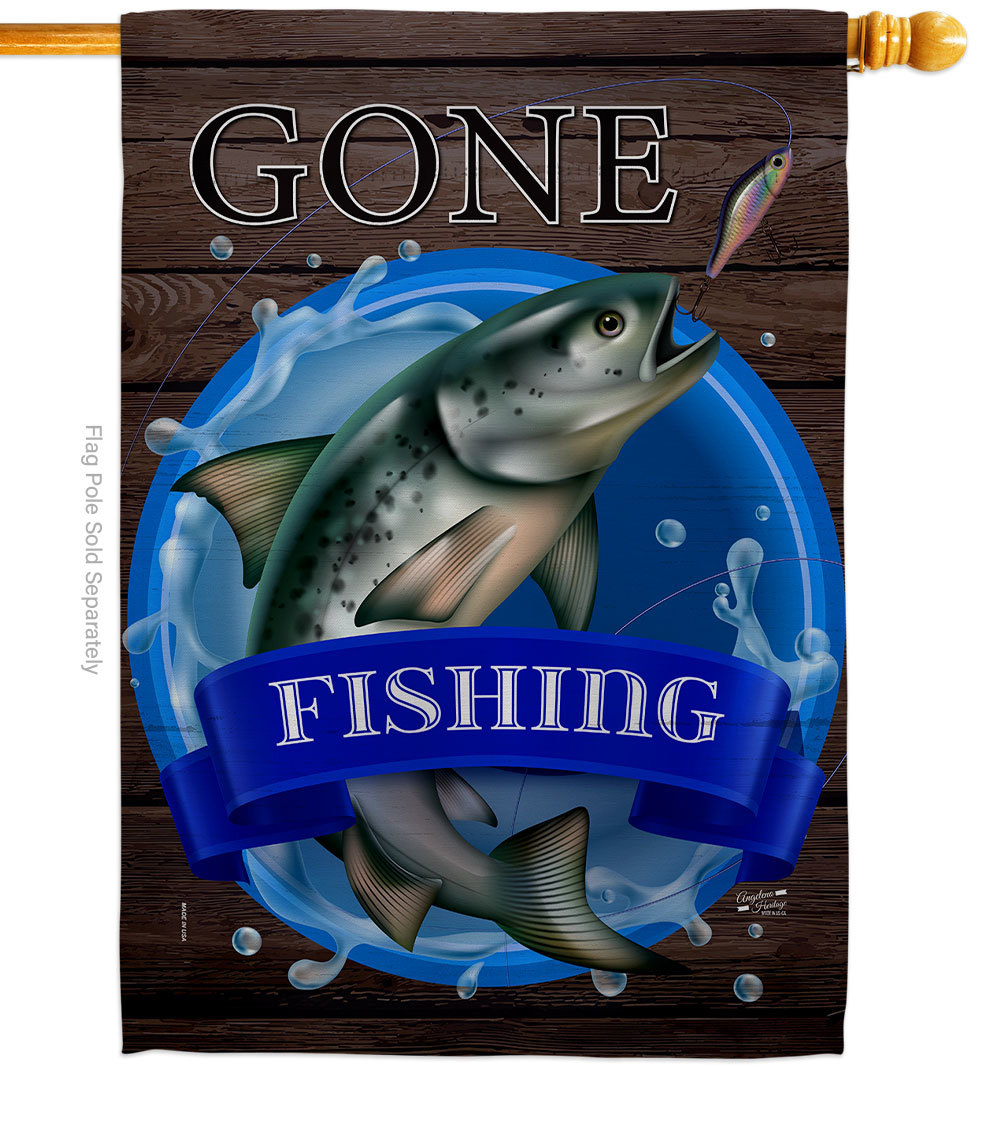 Primary image for Gone Fishing House Flag 28 X40 Double-Sided Banner