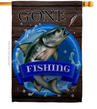 Gone Fishing House Flag 28 X40 Double-Sided Banner - £29.21 GBP