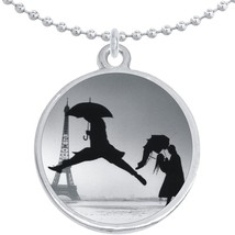 Eiffel Tower Black and White Round Pendant Necklace Beautiful Fashion Jewelry - £8.66 GBP