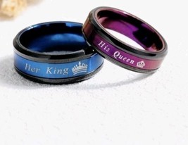 2 Pc.Matching King &amp; Queen Couple Rings Set Wedding Engagement Band Stai... - €29,88 EUR