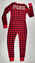 Pink by Victoria&#39;s Secret 1 Piece Thermal Red Buffalo Plaid Unionsuit Wms Small - £43.95 GBP