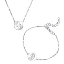 Sterling Silver Cut-Out Shiny &#39;G&#39; Disc Initial Bracelet &amp; Necklace Set - £45.16 GBP