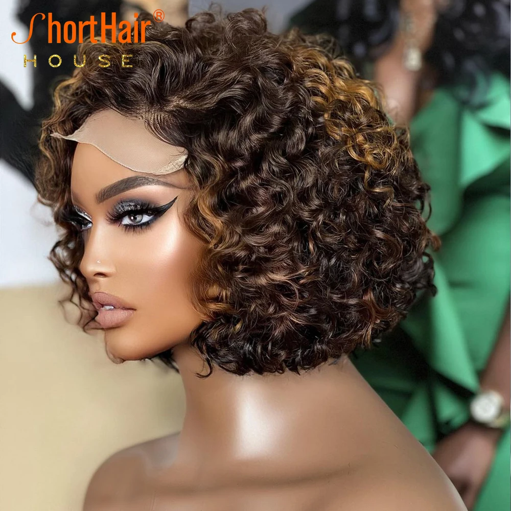 Nger lace front wigs human hair transparent lace deep curly frontal wig short bob human thumb200
