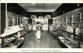 Interior Clark&#39;s Model Drug Store Monroe Wisconsin WI UNP DB Postcard D3 - £14.71 GBP