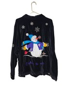 Vtg Quacker Factory Black Velvet Embroidered Snowman Snowflake Shirt Jac... - $29.95