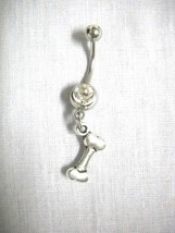 PET DOG BONE DOGGY BONE CHOMPER CHARM 14g CLEAR CZ BELLY RING NAVEL JEWELRY - $5.50