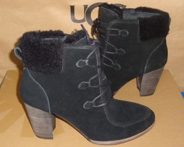 UGG Australia ANALISE Black Suede Sheepskin Ankle Boots Size US 9 NIB #1008620 - £91.34 GBP
