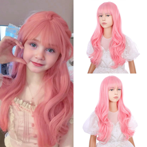 Kids Pink Wigs Child Long Curly Wavy Wigs Light Pink Wig for Girls Pink ... - £26.60 GBP