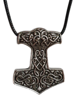 Thors Hammer Necklace Pendant Mjolnir Viking Ornate Double Sided Cord Uk Unisex - £6.89 GBP