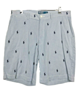 Ralph Lauren Prospect Shorts Size 35 Mens All Over Pony Logo Blue White Stripe - $55.92
