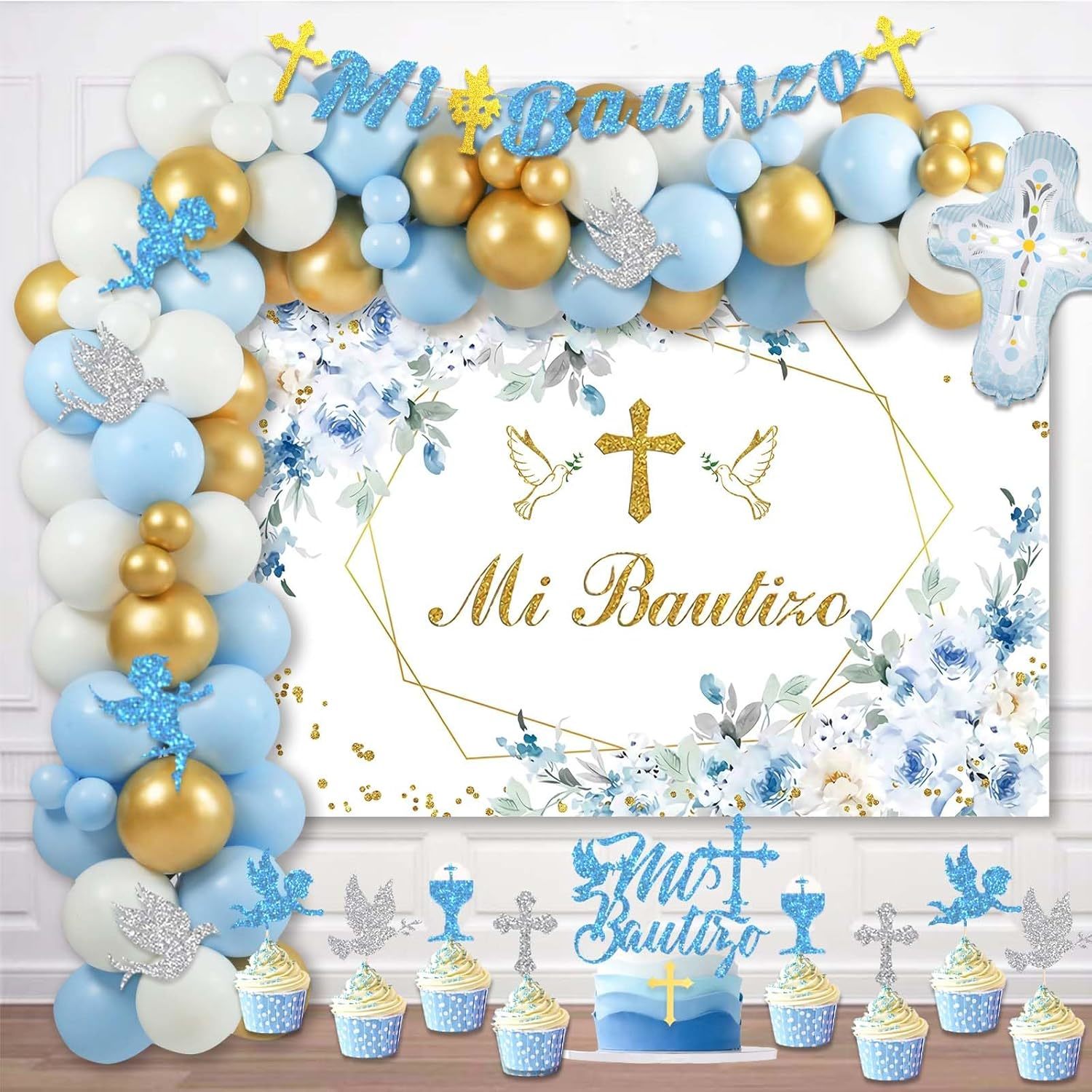 104 Pcs Mi Bautizo Decorations For Boys, Baptism First Communion Christening God