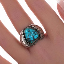 sz8.5 Vintage Navajo silver and turquoise ring e - £87.26 GBP