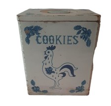 Vintage Wooden Cookie Box Canister Blue White Fragile Farmhouse - £25.66 GBP