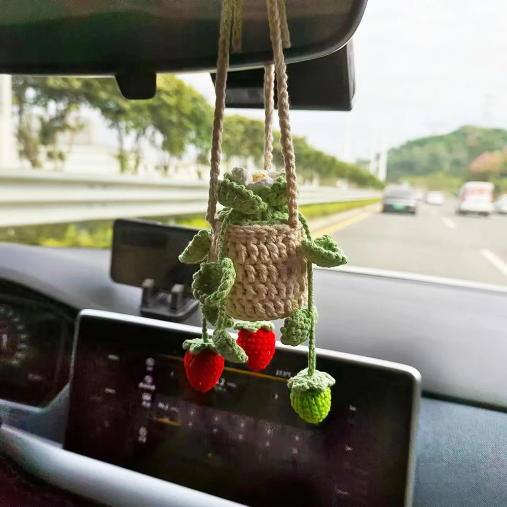 Handmade Crochet Strawberry Plant Car Interior Hanging Car Accessories F... - $16.71