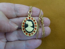 (CA30-133) RARE African American LADY black + ivory CAMEO brass pendant necklace - £23.07 GBP