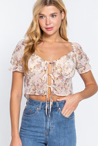 Short Slv Front Tie Print Woven Top L - £14.82 GBP+