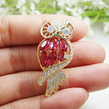 2Ct Marquise   Simulated Ruby   Owl-Bird Brooch Pin Gold Plated 925 Silver - £124.96 GBP