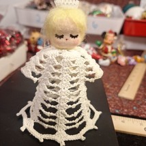 vintage crocheted blonde woman tree topper - $4.04