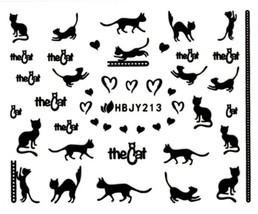 Nail Art 3D Decal Stickers Black Cats Hearts Love HBJY213 - £2.48 GBP