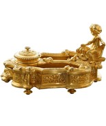 c1850 French Gilt Bronze Inkwell Putto on Fish, over the top - $1,351.35