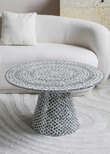 Vintage Gray Mosaic Round Coffee Table, Designer Accent Table for Living Room So Item image 2