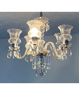 Vintage Crystal Prism Glass 5 Light Chandelier w/ Glass Shades ~ 1950&#39;s - $819.27 CAD
