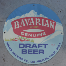 Vintage 1963 Bavarian Weiss Beer Porcelain Gas &amp; Oil Americana Man Cave Sign - £163.42 GBP