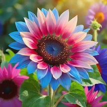 50pcs/pack Twin-Blossom Blue Over Pink Sunflower Seeds Gardening Potted ... - $12.75