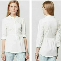 $78 Anthropologie EDME ESYLLTE blouse 4 white 3/4 sleeve shirt peplum to... - $12.30 CAD