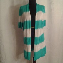 Chico&#39;s 2 cardigan sweater L 12 open front style Blue White Stripes - £11.95 GBP