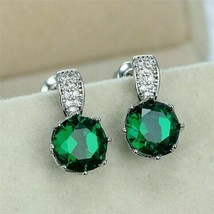 Stud Women&#39;s Earring 925 Sterling Silver 1.50Ct Round Cut Simulated Emerald - £92.78 GBP