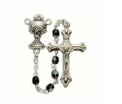 Black Crystal Beads And Chalice Center Rosary Crucifix - £32.23 GBP