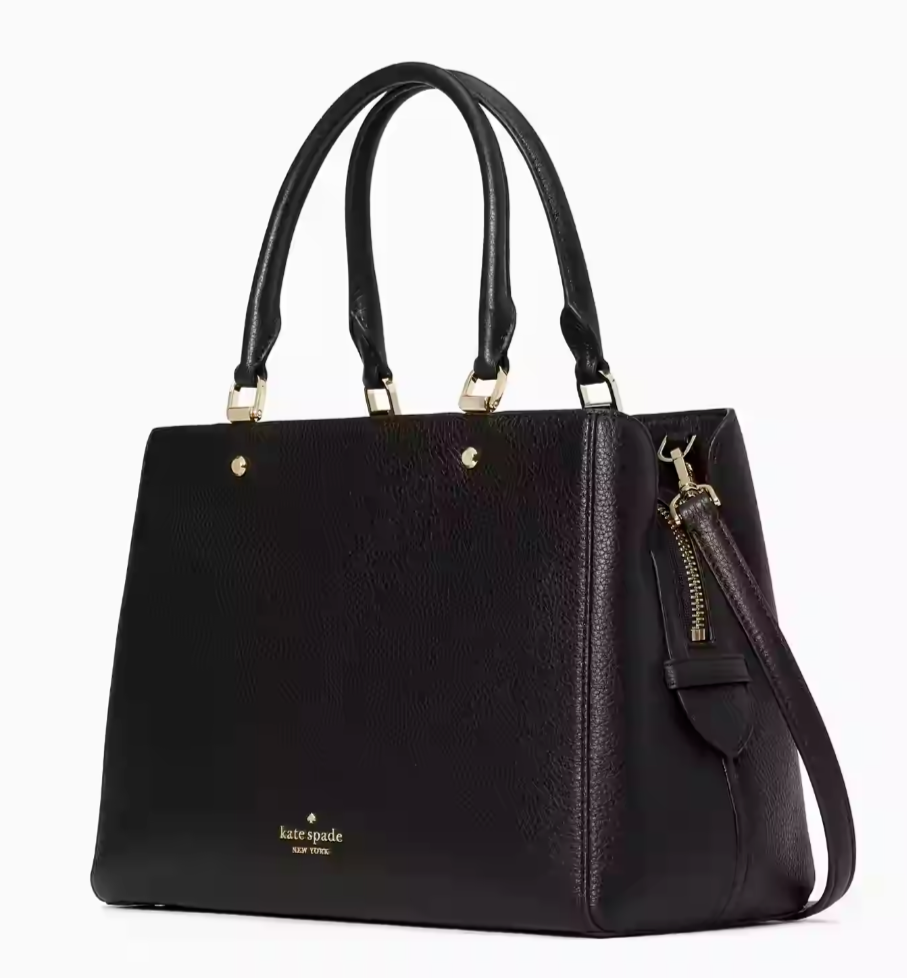 Kate Spade Leila Medium 3 Compartment Black Leather Satchel WKR00335 NWT $399 FS