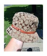 Coach Bucket Hat Leather Band Bow CC Monogram Signature Pattern Brown & Tan S/P - $50.00