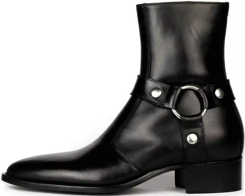 New Handmade Black Leather Formal Round Buckle Side Zipper Business Boot... - $149.99+
