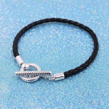 2022 Summer Sterling Silver Braided Leather T-bar Moments Bracelet  - £18.22 GBP+