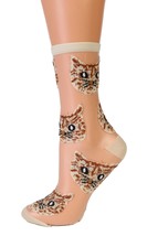 BestSockDrawer MOONA beige sheer socks with cats - £7.93 GBP