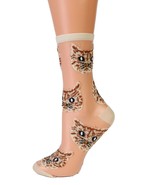 BestSockDrawer MOONA beige sheer socks with cats - £7.82 GBP