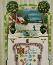 Victorian New Years Day Postcard Striped Embossed 1910 Series 617 JJ Marks NY - £12.42 GBP
