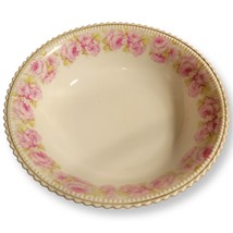 Vintage P K Silesia Porcelain 9&quot; Bowl Roses Gold Toned Scalloped Edge 2.5&quot; Tall - £23.91 GBP
