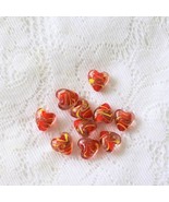 Lampwork Glass Hearts, Red Core With Yellow, Gold, 10 beads 15mm - £4.30 GBP